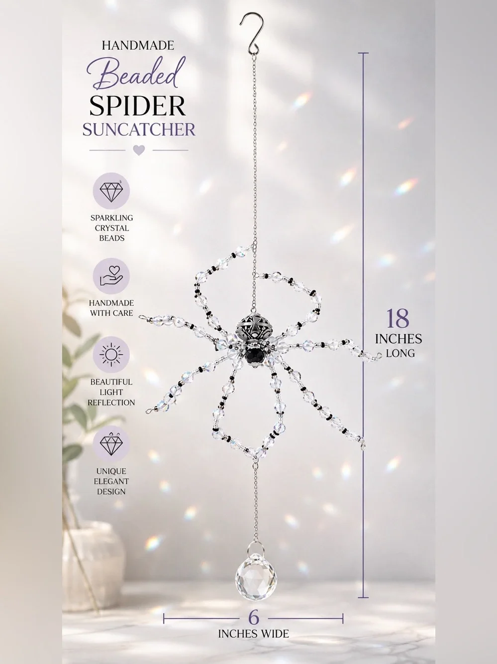 White & Black Crystal Spider Suncatcher - Clear/Silver